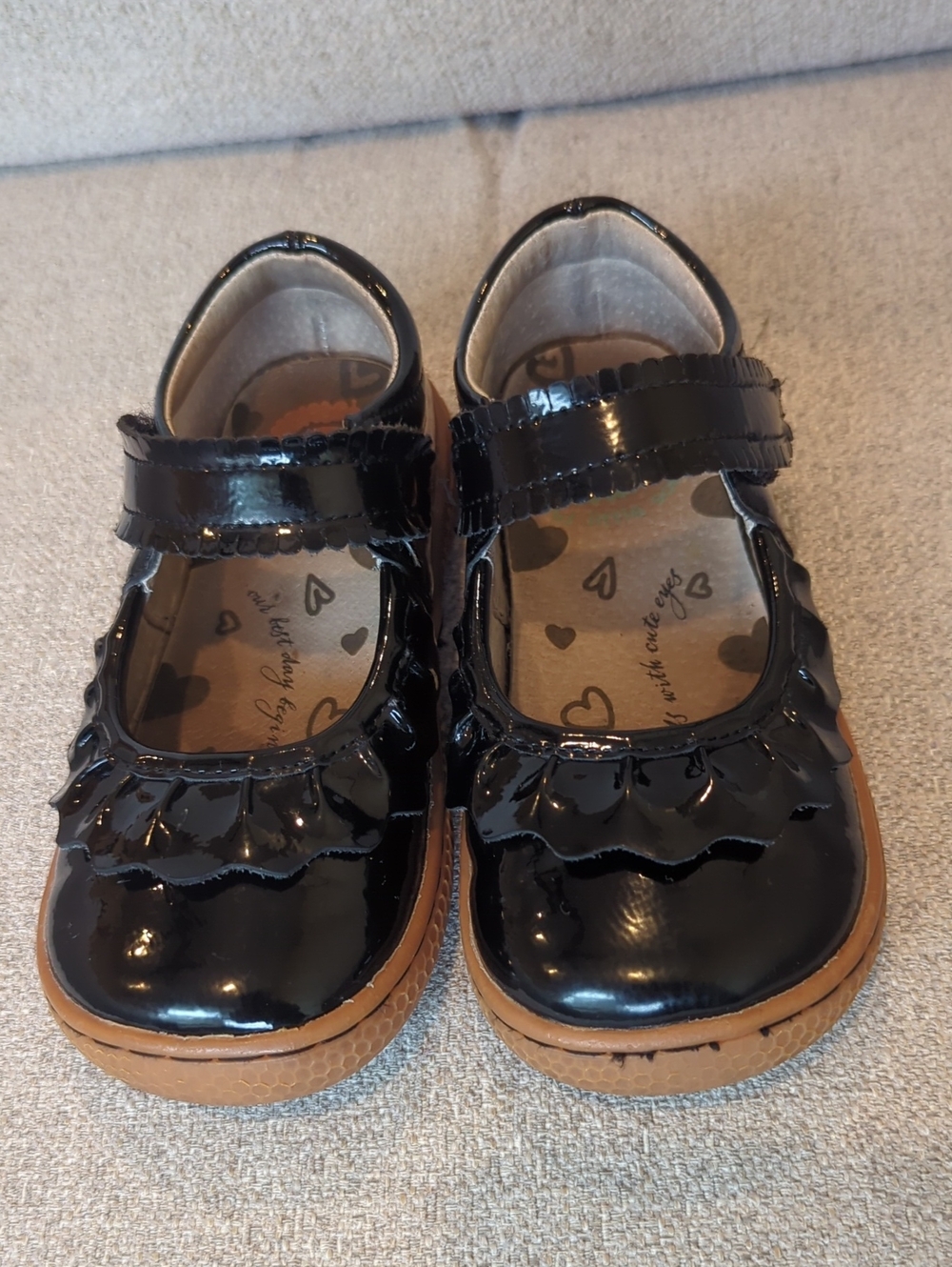 Girls Black Patent Mary Jane Shoes with Ruffled Trim
